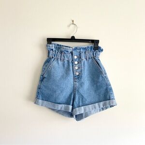 Topshop Paper Bag Denim Shorts – Size 0 – Front Button Detail, cottagecore